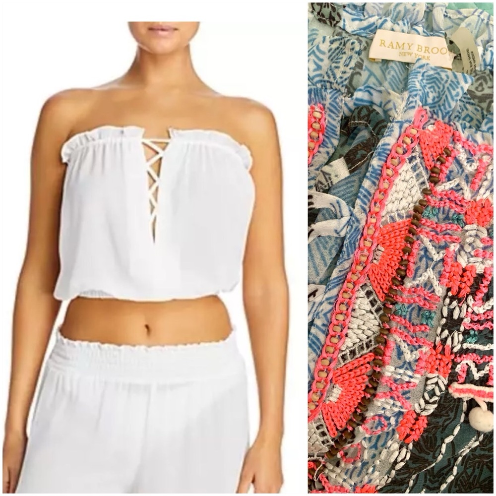 Ramy Brook Embroidered Beach Pool Cover Up Top